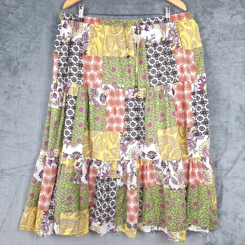 Womens Skirt XL Patchwork Cottagecote Tiered Floral‎ Boho Hippie Festival Midi